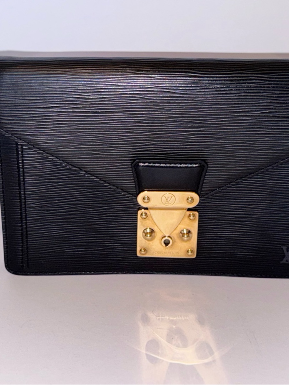 Louis Vuitton Black Epi Leather Envelope Clutch with Gold Lock